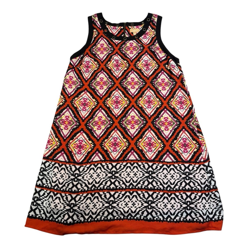 Takara Sleeveless Shift Dress Size Medium Multicolor Geometric Boho Tribal Print - Picture 9 of 9